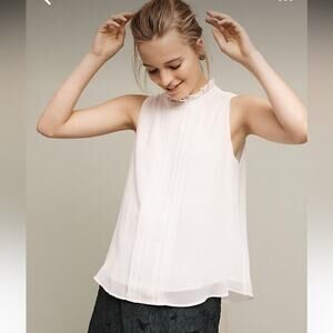 ANTHROPOLOGIE SUNDAY IN BROOKLYN WHITE PLEATED RUFFLE NECK BLOUSE